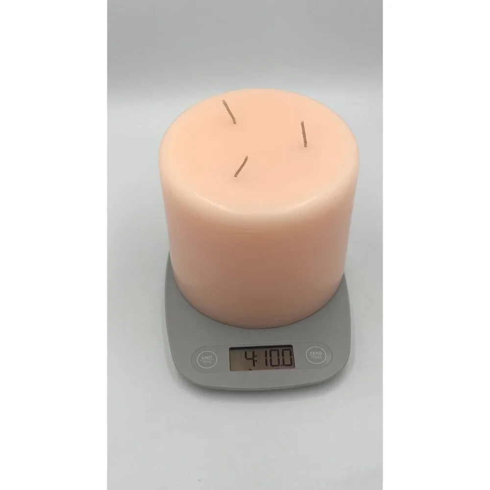 PartyLite 3 Wick Pillar Candle 5x5 Peach Pink Large Round Retired - Picture 5 of 8